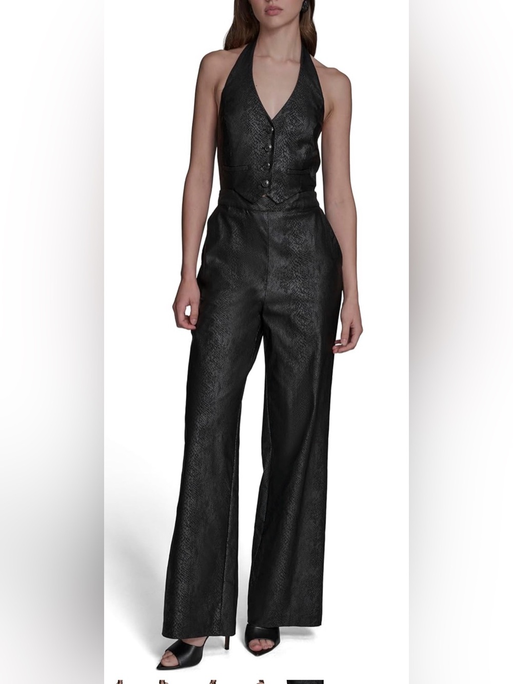 Wide-Leg Faux Leather look snakeskin jumpsuit